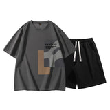 BONSIR  -  Summer Men's T-Shirt and Shorts Sets Casual Letter Print Two Piece Sets Mens O Neck Sports Tracksuit Fashion High Street Suits