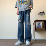 Bonsir Trendy American Style Street Hip Hop Distressed Jeans For Men Loose Fit Straight Leg Long Pants Summer New Arrival