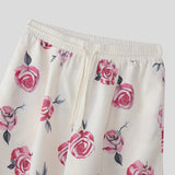 BONSIR  -  Men Pants Flower Printing Drawstring Loose Straight Trousers Men Streetwear 2025 Fashion Casual Long Pants Joggers S-5XL