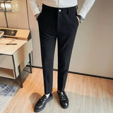 Bonsir Men's Waffle Casual Pants Fashion Korean Stretch Waist Business Formal Pants Mens Social Party Suit Pants Streetwear Pencil Pant