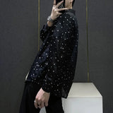 Bonsir Mens Shirts Night Sky Print Shirts Summer Streetwear Light Breathable Campus Performance Long Sleeve Tops Men'S Clothing