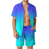 BONSIR  -  Ombre Print Men Sets Neon Orange Pink Casual Shorts Vacation Shirt Set Summer Hawaii Design Suit Short Sleeve Oversized Clothing