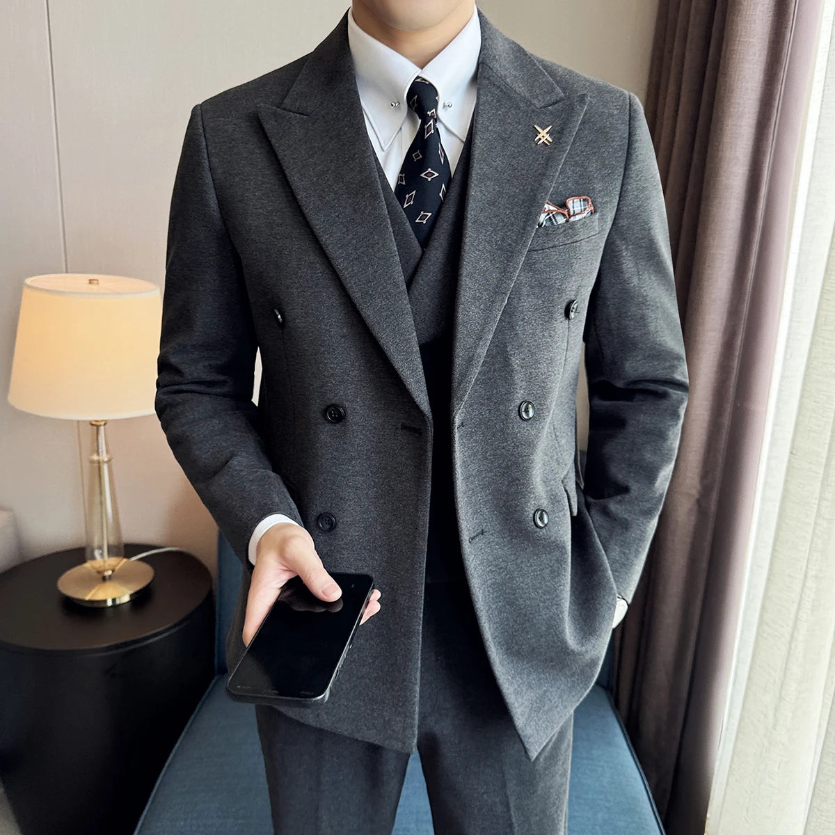 Bonsir (Jacket+Vest+Pant) Autumn Winter Thickened Woolen Suit New High Quality Slim Business Tuxedo Fashion Wedding Social Suits