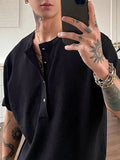 BONSIR  -  Fashionable Mens Henley Neck Shirts Knitting Solid Color Short Sleeve T Shirt Summer New Casual Buttoned Textured Men T-shirts