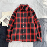BONSIR  -  Fashion Harajuku Plaid Shirts for Men Autumn Winter High Quality Casual Flannel Men Retro Long Sleeves Shirt Streetwear Blouses
