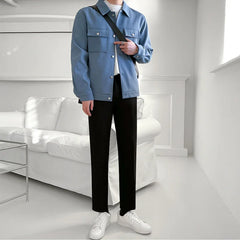 Bonsir -  Jacket Men's Coat Spring Loose Versatile Tops Korean Fashion Casual Slim Fit Blue Lapel Single Breasted Coat 2Y2107