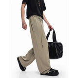 BONSIR  -  Khaki Black Suit Pants Men Fashion Society Mens Dress Pants Korean Loose Wide Leg Pants Mens Office Formal Trousers S-2XL