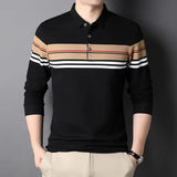 Bonsir Smart Casual Autumn Pure Cotton Polo Shirt Men New Lapel Button Contrast Color Fashion Office Social Loog Sleeve T-shirt Tops