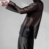 BONSIR  -  Man Summer Fashion Long Sleeve Net Yarn Tops 2023 New Turtleneck All-match Solid Color Sunscreen Clothing T-shirt