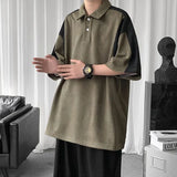 BONSIR  -  American Retro Spliced Polo Shirts Men's Clothing Contrasting Colors Summer Polo-Neck Fashion Button Loose Short Sleeve T-shirts