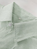BONSIR  -  Fresh green collar striped long sleeve shirt men's casual Joker fashion street style