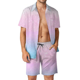 BONSIR  -  Ombre Print Men Sets Neon Orange Pink Casual Shorts Vacation Shirt Set Summer Hawaii Design Suit Short Sleeve Oversized Clothing