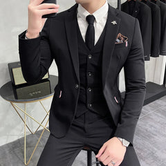 Bonsir (Jackets+Pants+Vest)High Quality Slim Fit Party Suit Mens Tuxedos Formal Business Wedding Social Suits Woven Decorate 3 Pcs Set