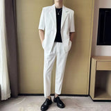 BONSIR  -  Summer Fashion Jacket And Trousers Two-piece Set Men's Solid Business Gentleman Casual Slim Fit Wedding Dress Thin Suit For Male
