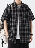 BONSIR  -  Checkered short sleeved shirt for men's summer new trend brand trendy casual loose versatile shirt top jacket