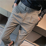 Bonsir Neapolitan High Waist Business Casual Pants Men Fashion Plaid Suit Pants Korean Slim Fit Social Office Dress Pants Mens Clothing