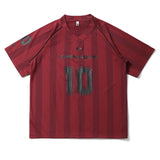 BONSIR  -  Mens Jersey T-Shirt Y2K Vintage Print Striped Sport Tshirt Men Streetwear Harajuku Casual V-Neck Tops Tees Short Sleeve T-Shirts