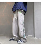 BONSIR  -  Autumn White Casual Pants Men Spliced straight Wardrobe Trousers Hong Kong Style High Street Wide-leg Sports Trousers