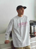BONSIR  -  Heavy cotton Japanese street printed long-sleeved T-shirt for men in autumn loose and simple small neckline inner t-shirt