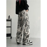 BONSIR  -  Beige Casual Pants Men Fashion Retro Straight Pants Men Streetwear Hip-hop Loose Tie Dye Pants Mens Vintage Trousers M-3XL