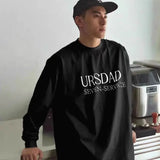 BONSIR  -  Heavy cotton Japanese street printed long-sleeved T-shirt for men in autumn loose and simple small neckline inner t-shirt