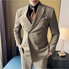 Bonsir (Jackets+Pants+Vest)Fashion Double Breasted Design Men Suit Italian Style Luxury Elegant Business Social Wedding Dress Suit 3Pcs