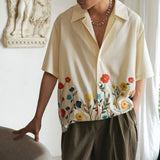 BONSIR  -  Summer New Men's Flower Print Short Sleeve Shirt Retro Casual Fashion Trend Simple Loose Seaside Vacation Hawaiian Men Tops