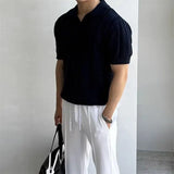 BONSIR  -  Knitted Strands of Empty Short-sleeved POLO Shirt T-shirt Men's Mesh Top