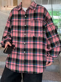 BONSIR  -  Brown Retroplaidshirtlong Sleeveshong Kong Styleclassy Japanese StyleJuku Style Loosetopscasual Shirtoutwear