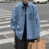 Bonsir Spring Autumn Men's Denim Shirts Pocket Long Sleeve Shirt Loose Fashion Male Jean Blouses Casual Solid Blue Cardigan 4XL