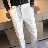 Bonsir Men Spring Autumn Belt Decoration Casual Dress Pants Fashion Slim Fit Suit Pants Streetwear Social Business Men Trousers