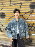 Bonsir American Style Graffiti Denim Jacket Heavy Duty Washable Streetwear Letter Print Top For Men And Women ropa hombre Winter Coat