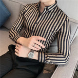 Bonsir Plus Size 4XL-M New Business Formal Shirts Men Dress Vertical Stripe Streetwear Slim Men Shirt Casual Long Sleeve Tuxedo Shirt