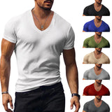 BONSIR  -  New Cotton Men T-shirt V-neck Fashion Design Slim Fit Soild T-shirts Male Tops Tees Short Sleeve T Shirt For Men