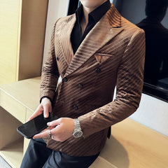 Bonsir Velvet Twill Double Breasted Suit Jacket Men 2024 New Business Casual Slim Blazer Formal Wedding Party Suit Coats Men Clothing