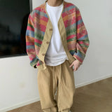 Bonsir Mens Jacket Rainbow Stripes Contrast Color Casual Jacket Autumn Streetwear Personality Retro Ethnic Jacket Men'S Clothing