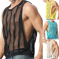 Bonsir Mens Fitness Vest Sleeveless Nightclub Sexy Mesh Transparent Hollow Vest Casual See-Through Fishnet Muscle T-Shirt Vest