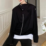 Bonsir Mens Sweatshirt Y2k Line Contrast Color Shoulder Pad Tshirt Autumn Streetwear Fashion Personality Long-Sleeve Top Men'S Clothing