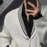 Bonsir Mens Sweater Contrast Color V-Neck Sweater Autumn Streetwear Personality Versatile Campus Long-Sleeve Jacket Men'S Clothing
