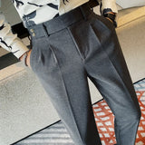 Bonsir Autumn Winter Thickened Fashion Casual Suit Pants Men Slim Fit Straight Pant Formal Business Neapolitan Social Office Trousers