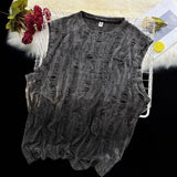 Bonsir Mens Street Y2k Hole Worn Casual Vest Genderless Summer New Niche Personality Versatile Dark Style Hiphop Tank Top Unisex