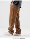 Bonsir New Loose Brown Jeans for Mens Straight Personalized Pocket Decorative Pants for Spring and Summer