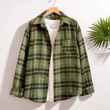 BONSIR  -  Brown Retroplaidshirtlong Sleeveshong Kong Styleclassy Japanese StyleJuku Style Loosetopscasual Shirtoutwear