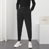 BONSIR  -  Men Casual Pants Elastic Waist Small Feet Korean Fashion Slim Pleated Tapered Male Blazer Pants Trousers Streetwear