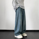 BONSIR  -  Retro Japanese Sle Dstring Loose Waist Denim Jeans for Men High Street Wide Leg Pants Youthful Trendy Long Trousers