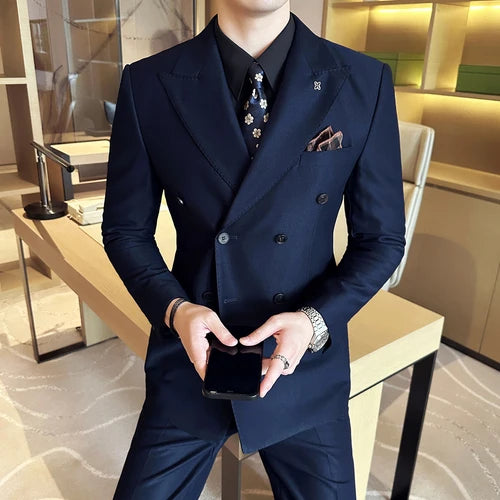 Bonsir 6XL-M Fashion Double Breasted Vest Design Slim Fit Men's Suit Italian Style Luxury Business Social Wedding Dress Suit 2Pcs /3Pcs