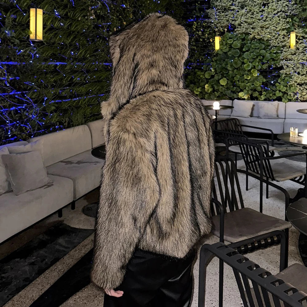 Bonsir Mens Warm And Thick Autumn And Winter Cold-Proof Jacket New Style Fashion Imitation Fur Coat Short Y2k Trend Street Jacket Men