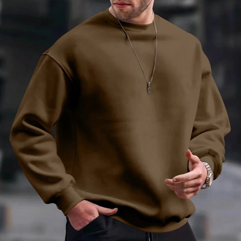 Bonsir Autumn Solid Liner Fleece Sweatshirts Casual Men Long Sleeve O-Neck Pullovers Hoodie Winter Soft Clothing Loose Pullovers