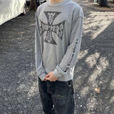 Bonsir Mens Clothing Spring Fashion Casual Loose Long-Sleeved T-Shirt American Street Trend Printing Retro Hip-Hop Y2k T-Shirt Men