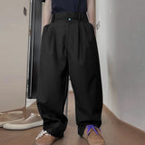 BONSIR  -  Men Pants Solid Color High Waist Pleated Button Casual Trousers Men Streetwear Loose Joggers Fashion Male Long Pants